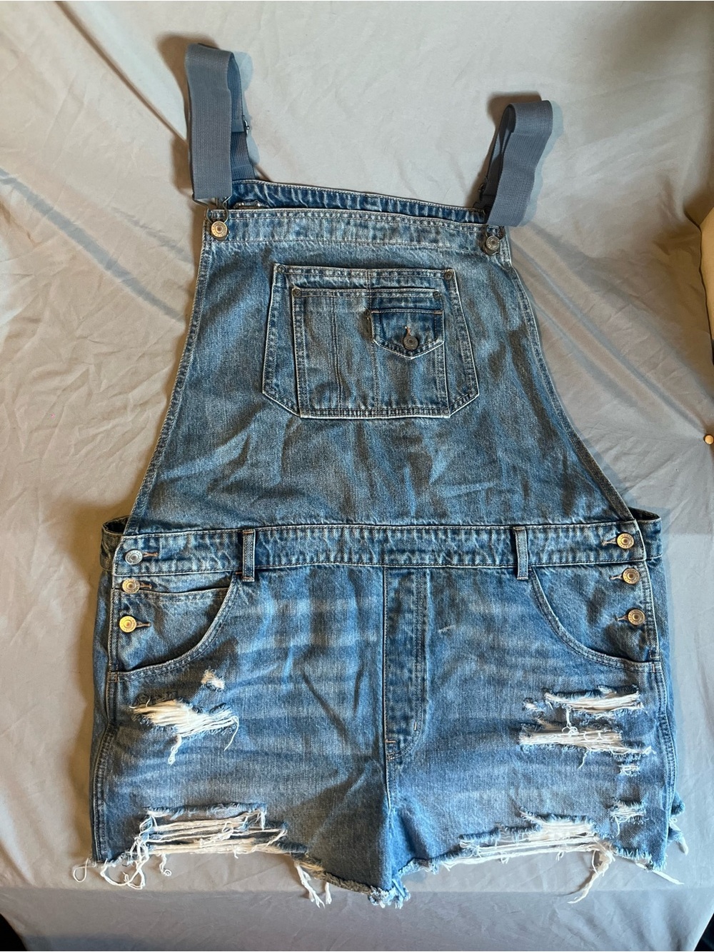 Size 20 XXL American Eagle Denim Short Overalls, Distressed Jean Overall Shorts
